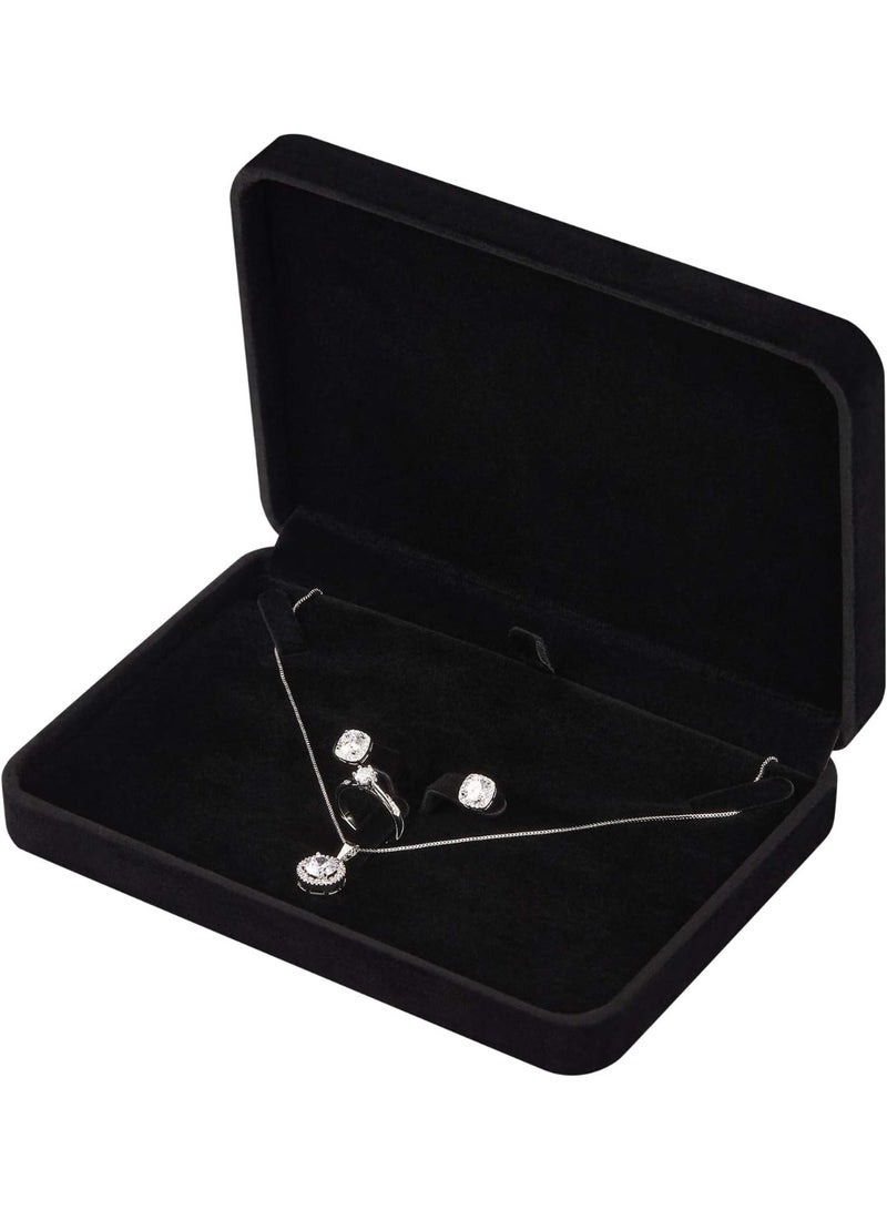 Large Velvet Jewelry Set Box, Big Necklace and Ring Earring Pendant Gift Box, Pearl/Chunky Necklace Jewelry Storage Case (Black) - Image 1